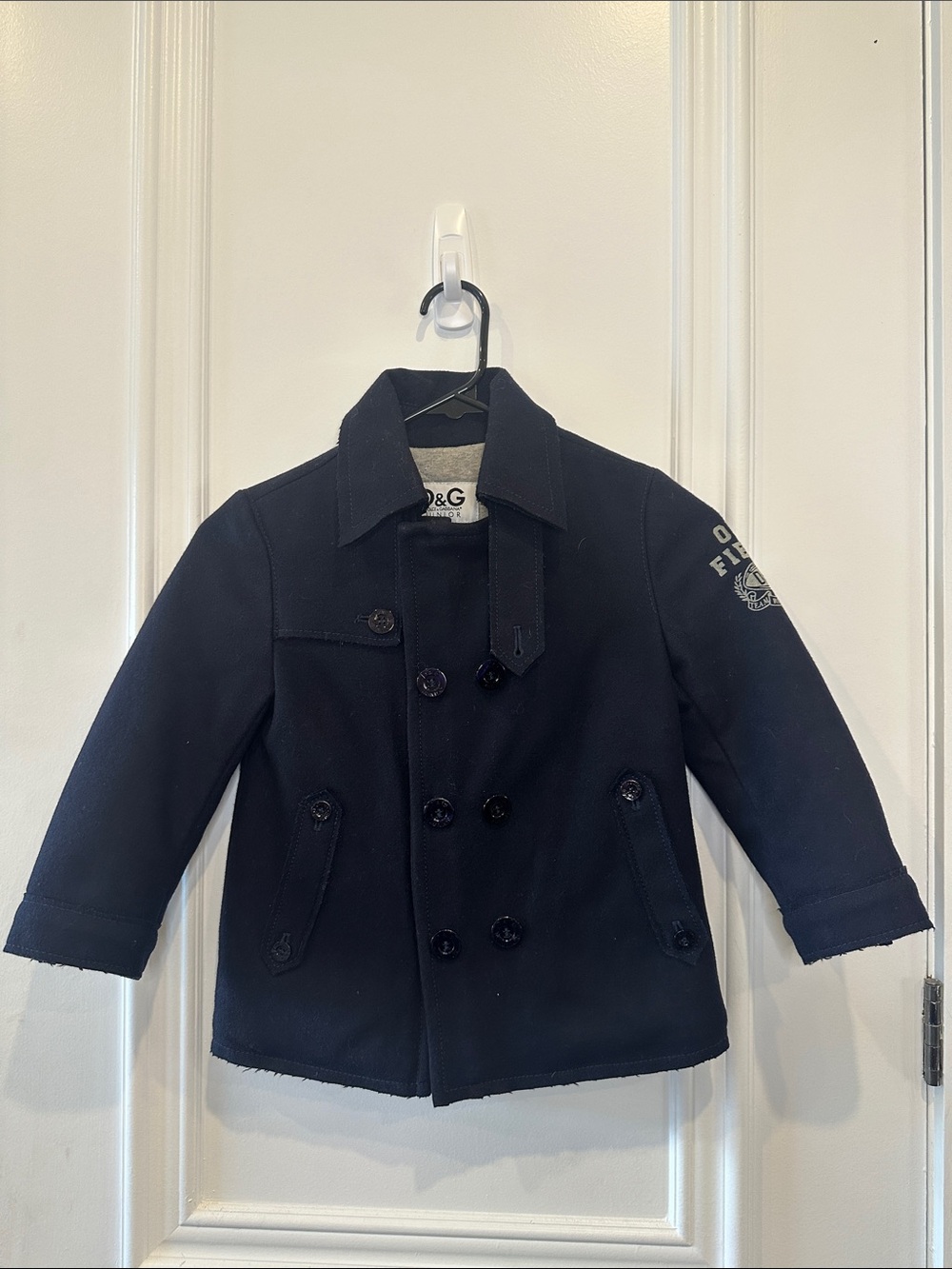 D&G Kids Navy Double-Breasted Pea Coat with Sleeve Patch